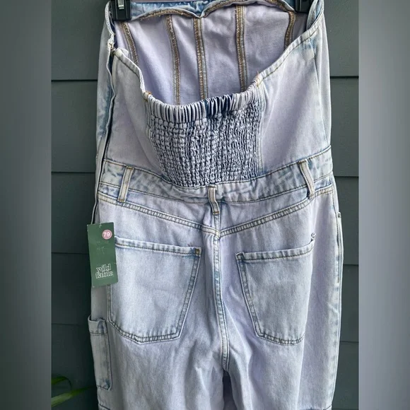 Wild Fable~Lavender Blue Tubed Cargo Denim Jumpsuit with Shirred Back~Size M NWT - Picture 13 of 14